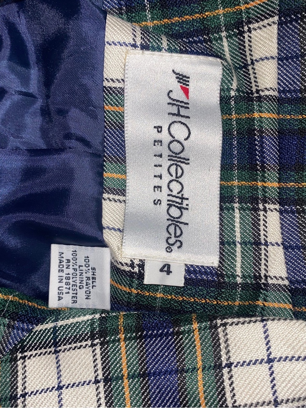 JH Collectibles Plaid Blazer Women Petite 4 Blue Green Tartan Preppy‎ Vintage - Picture 8 of 11